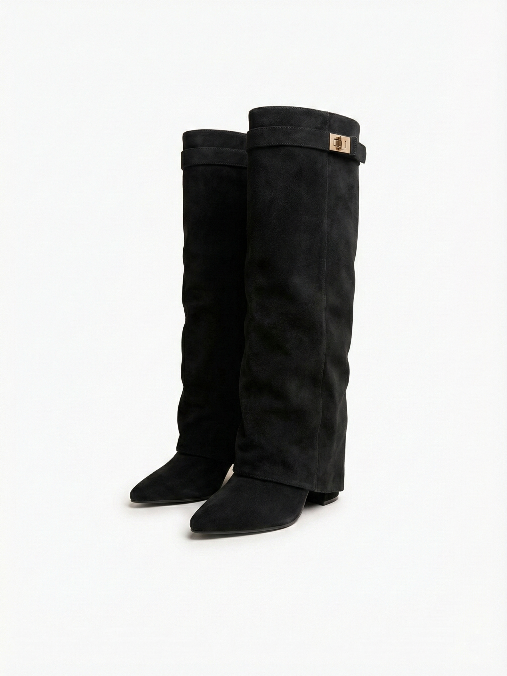 Damen kniehohe Wildlederstiefel mit schlankem geradem Schaft und spitzer Spitze