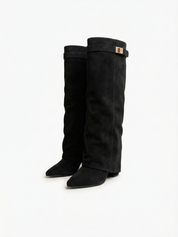 Damen kniehohe Wildlederstiefel mit schlankem geradem Schaft und spitzer Spitze