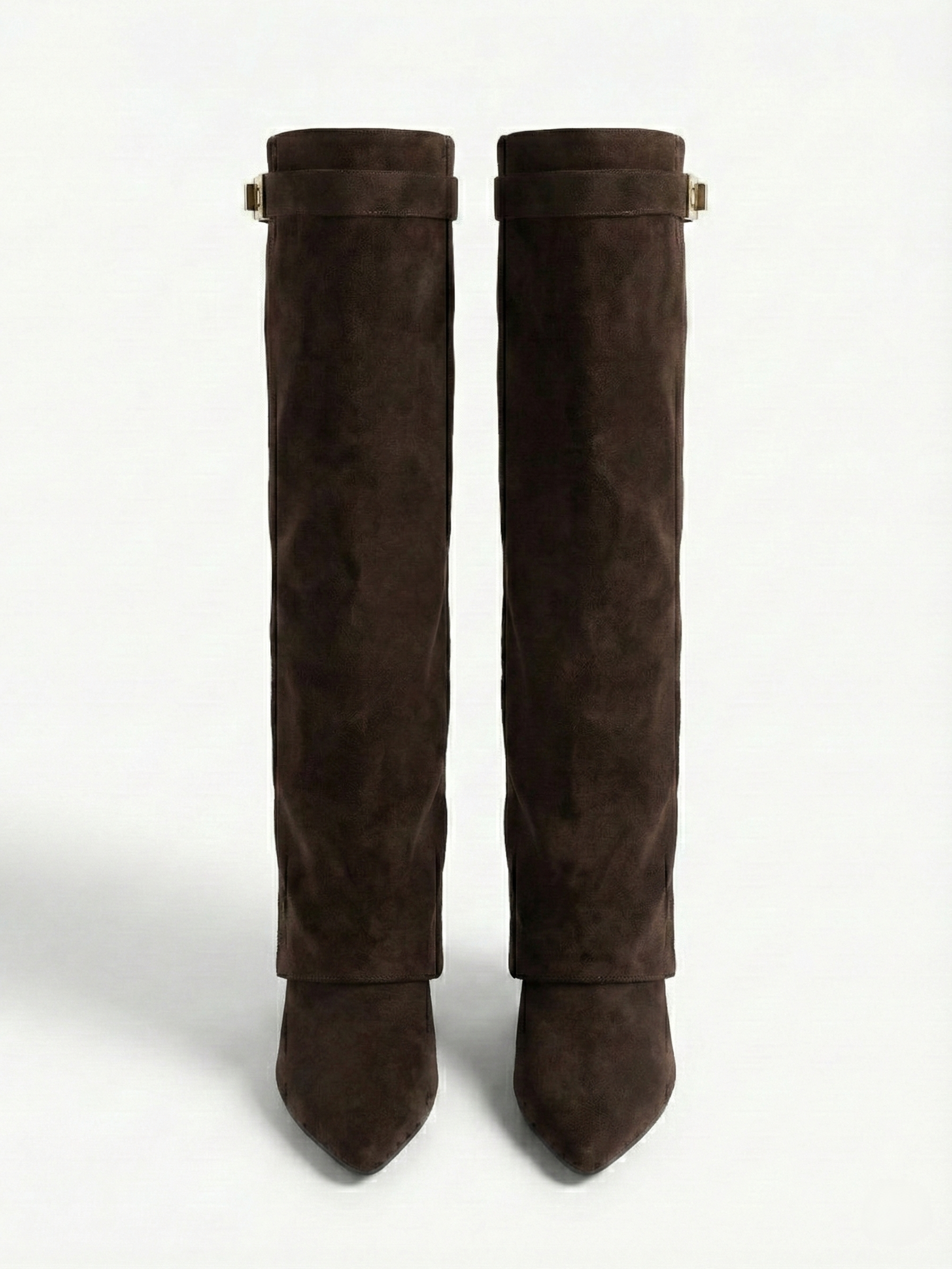 Damen kniehohe Wildlederstiefel mit schlankem geradem Schaft und spitzer Spitze