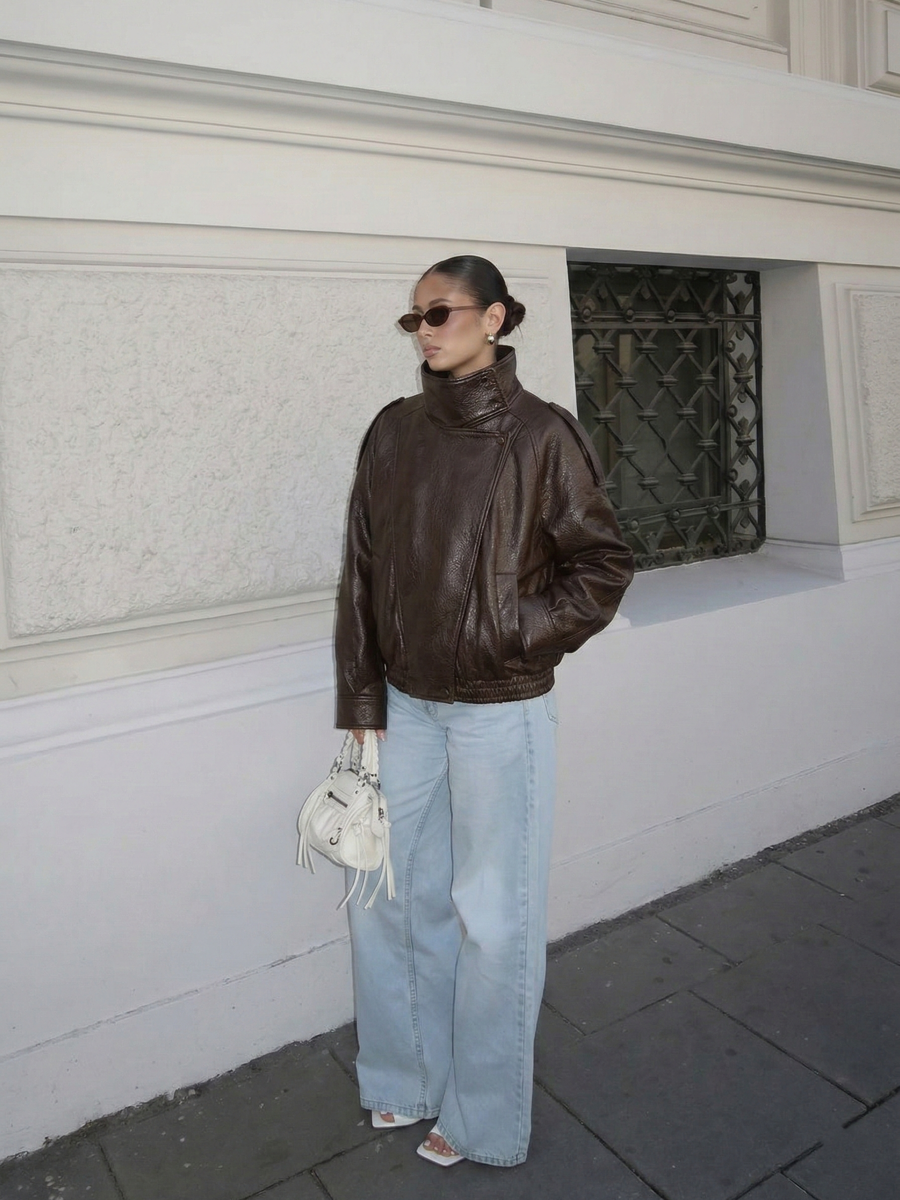 Felicia | Oversize Kunstlederjacke mit hohem Kragen