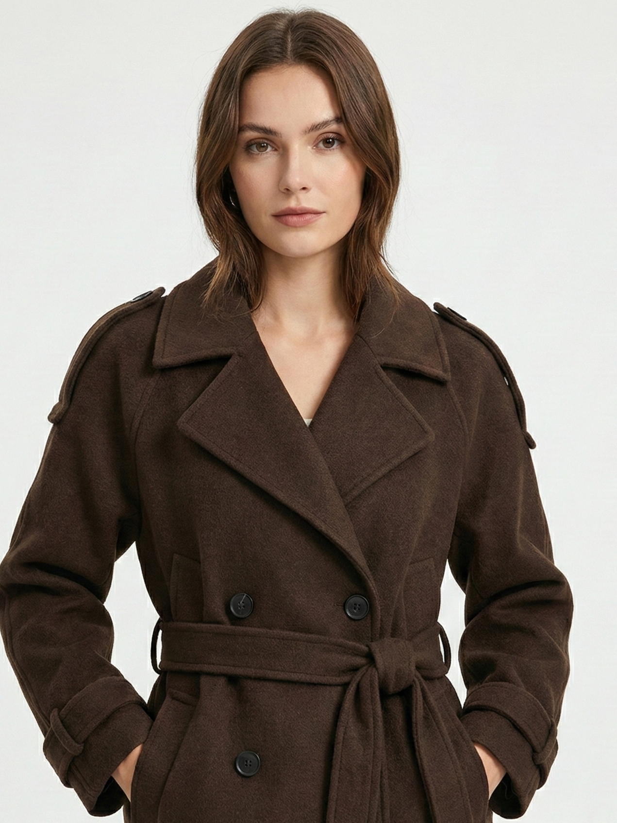 Camille | Veste trench courte marron mélangé