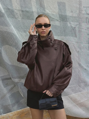 Felicia | Oversize Kunstlederjacke mit hohem Kragen