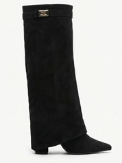 Damen kniehohe Wildlederstiefel mit schlankem geradem Schaft und spitzer Spitze