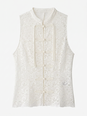Margaux | Lace Sleeveless Mandarin Collar Top