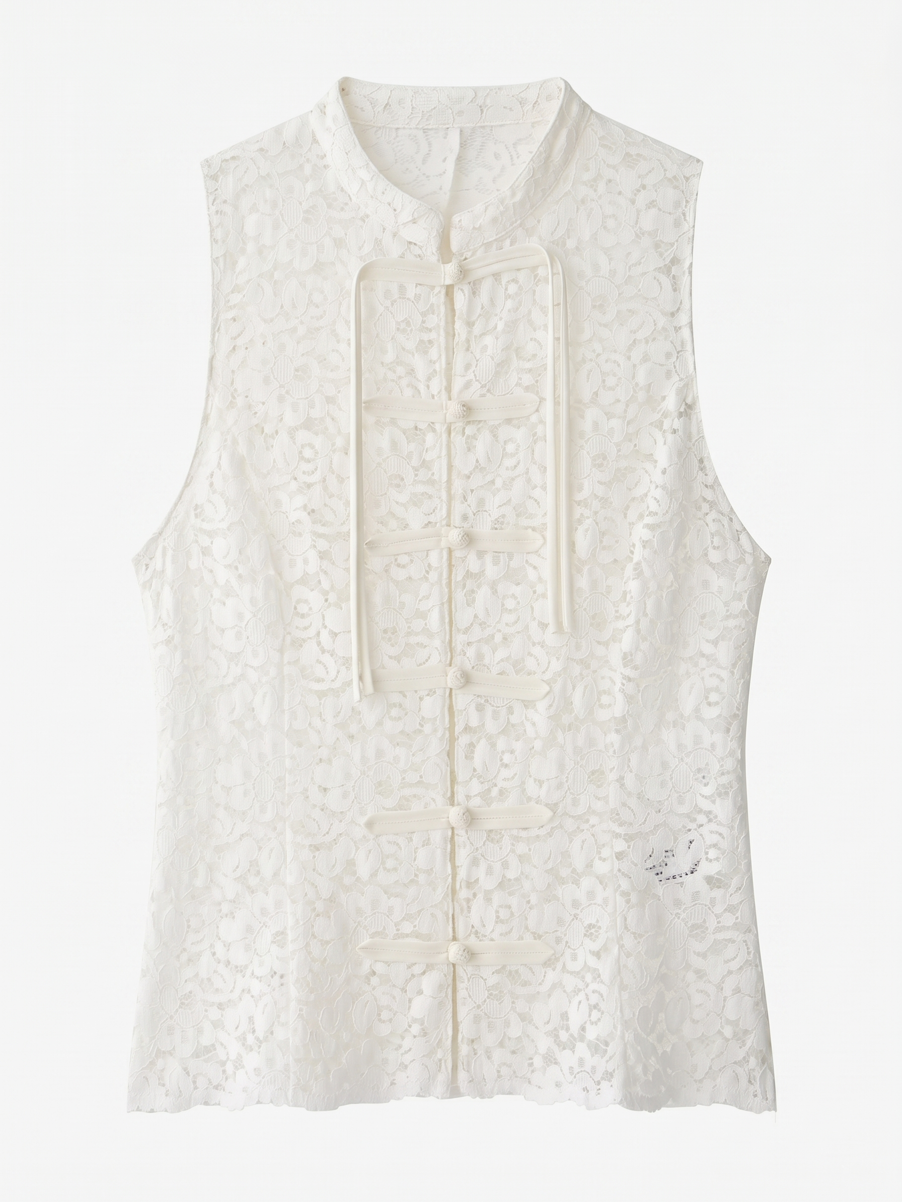 Margaux | Lace Sleeveless Mandarin Collar Top