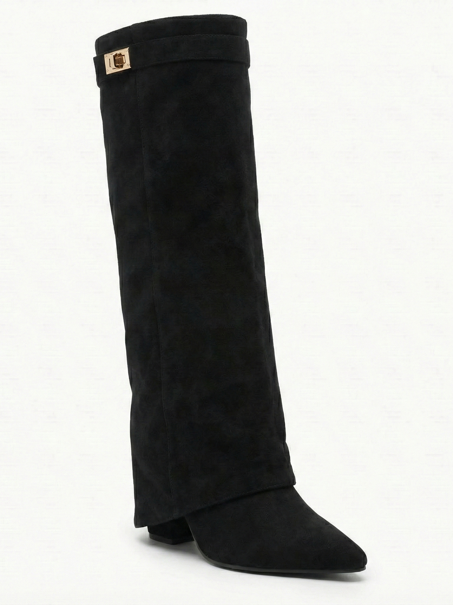 Damen kniehohe Wildlederstiefel mit schlankem geradem Schaft und spitzer Spitze