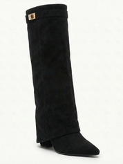 Damen kniehohe Wildlederstiefel mit schlankem geradem Schaft und spitzer Spitze