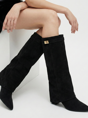 Damen kniehohe Wildlederstiefel mit schlankem geradem Schaft und spitzer Spitze