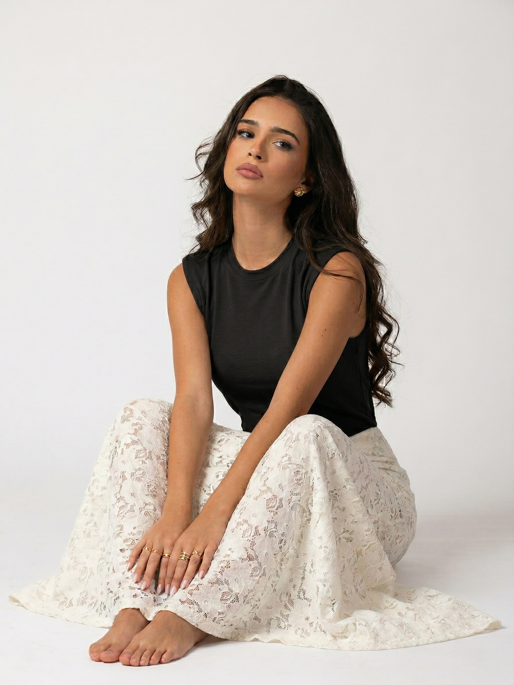 Claire | White Floral Lace Maxi Skirt
