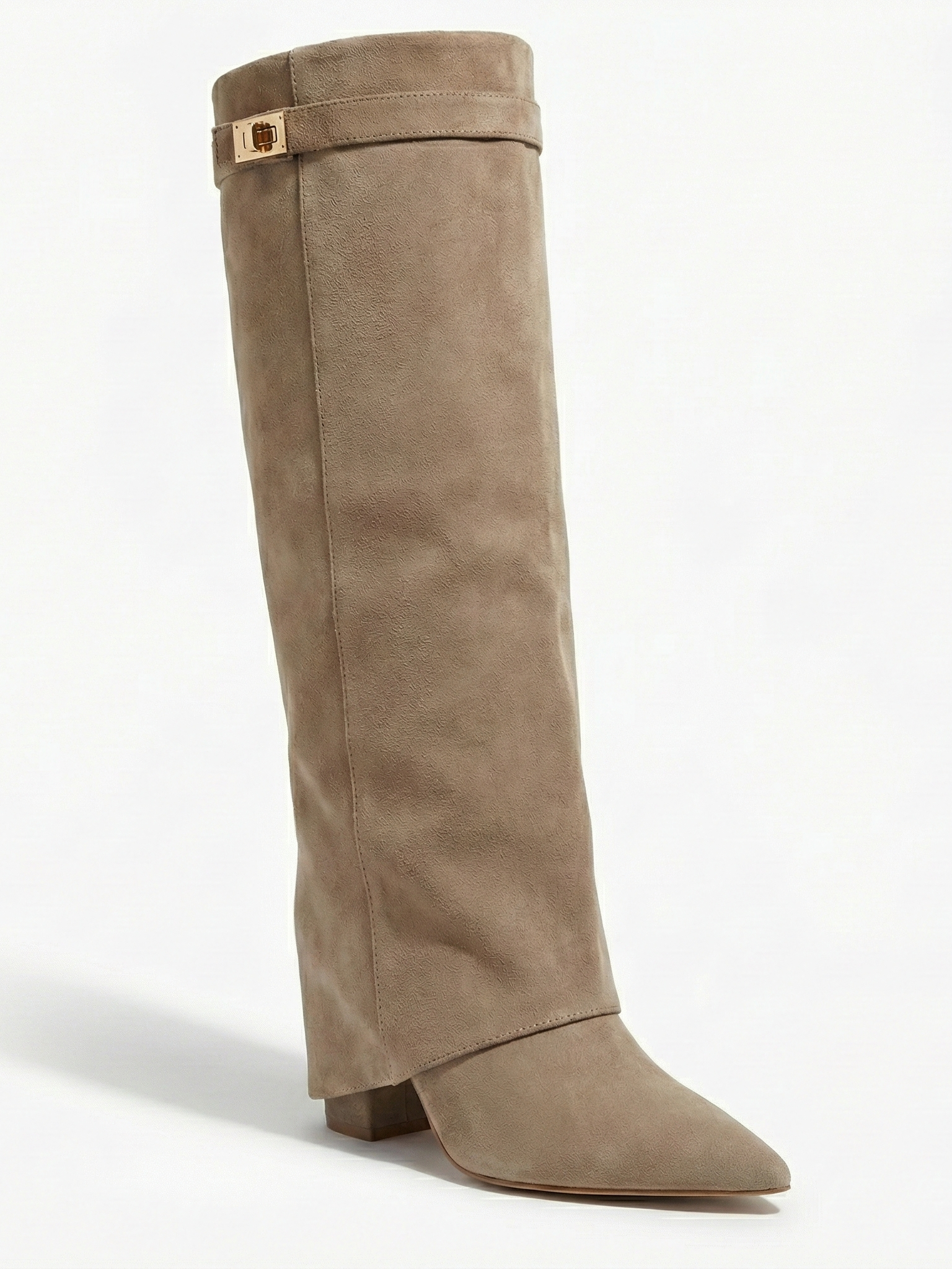 Damen kniehohe Wildlederstiefel mit schlankem geradem Schaft und spitzer Spitze