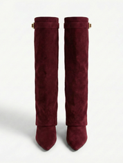 Damen kniehohe Wildlederstiefel mit schlankem geradem Schaft und spitzer Spitze