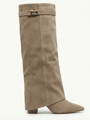 Damen kniehohe Wildlederstiefel mit schlankem geradem Schaft und spitzer Spitze