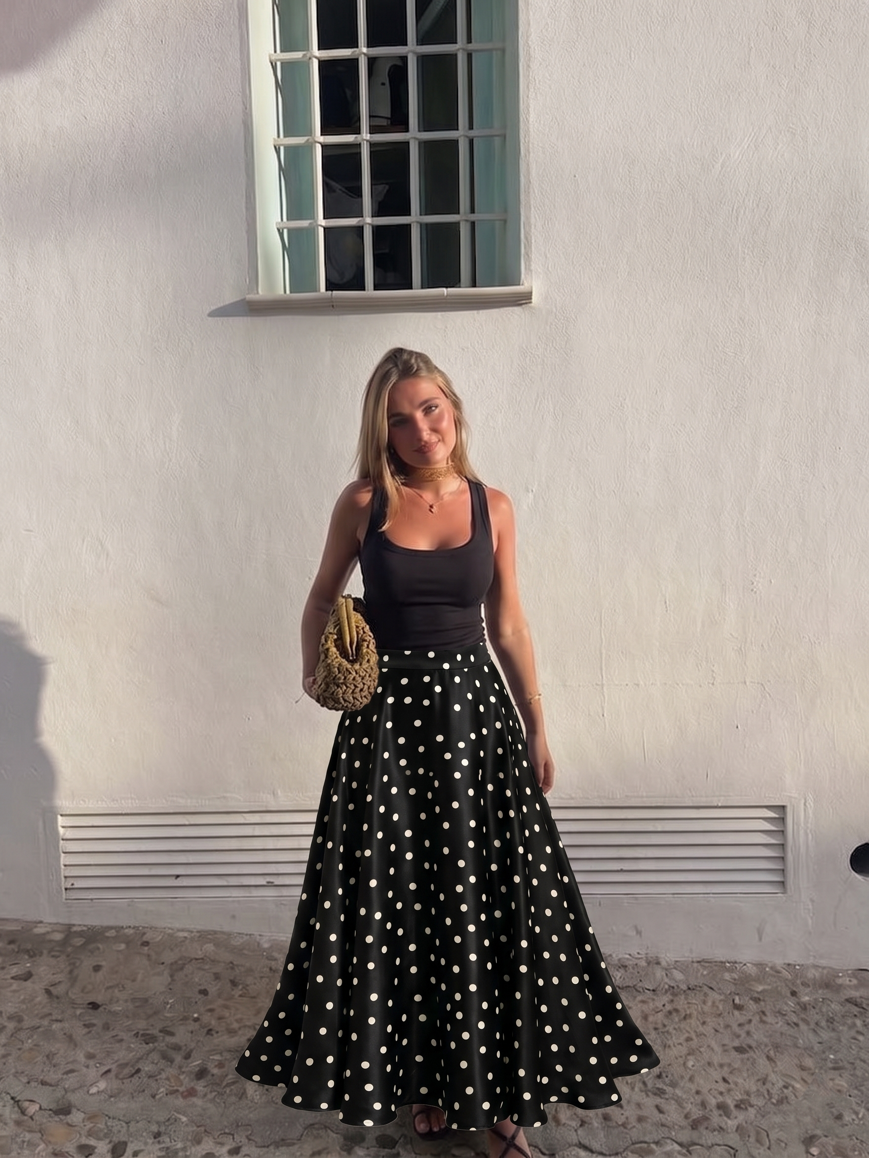Mathilde | Polka Dot Tiered Satin Maxi Skirt