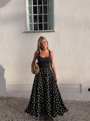 Mathilde | Polka Dot Tiered Satin Maxi Skirt