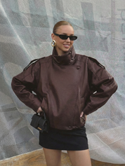 Felicia | Oversize Kunstlederjacke mit hohem Kragen