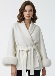 Celine | Belted Coat with Faux Fur Cuffs
