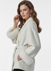 Celine | Belted Coat with Faux Fur Cuffs