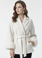 Celine | Belted Coat with Faux Fur Cuffs