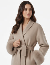 Celine | Belted Coat with Faux Fur Cuffs