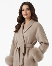 Celine | Belted Coat with Faux Fur Cuffs