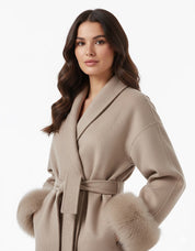 Celine | Belted Coat with Faux Fur Cuffs