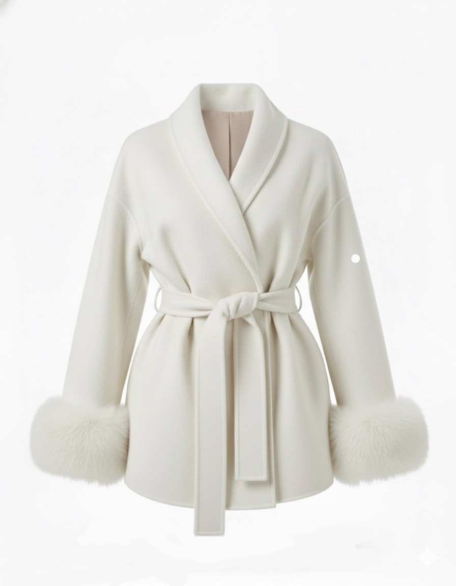 Celine | Belted Coat with Faux Fur Cuffs