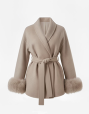 Celine | Belted Coat with Faux Fur Cuffs