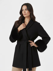 Celine | Belted Coat with Faux Fur Cuffs