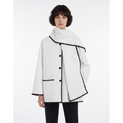 Nellie | Black Wool Cape Coat with Contrast Trim