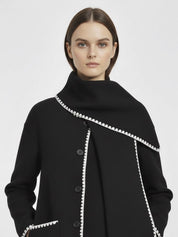 Nellie | Black Wool Cape Coat with Contrast Trim