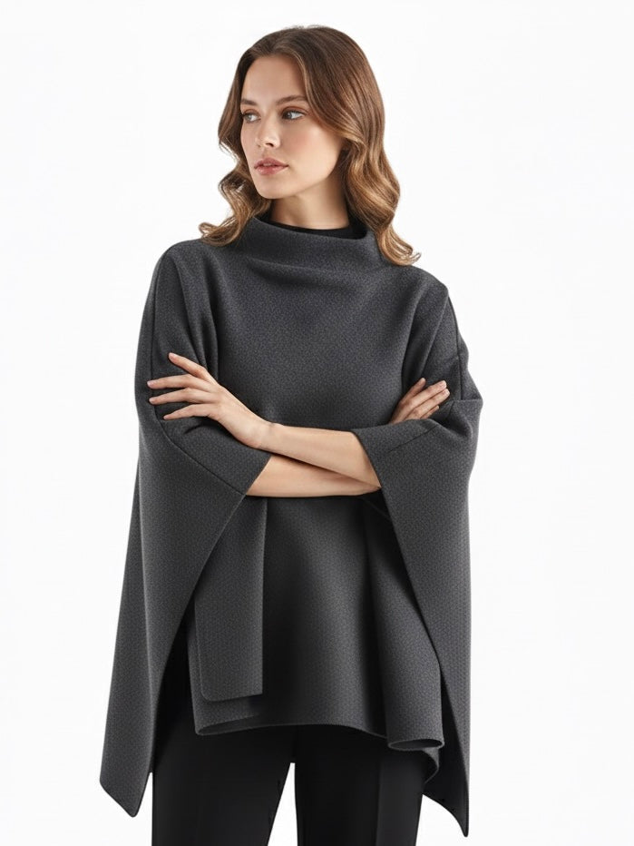 Alannah | Dark Brown Knit Poncho Cape