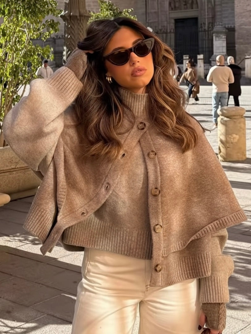 Blake | Wool-Blend Button-Up Cape Sweater