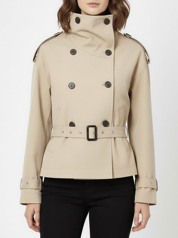 Emilia | High-Collar Belted Trench Jacket