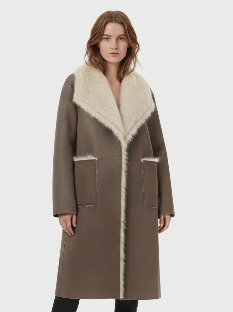 Sienna | Long Faux Fur Lapel Coat