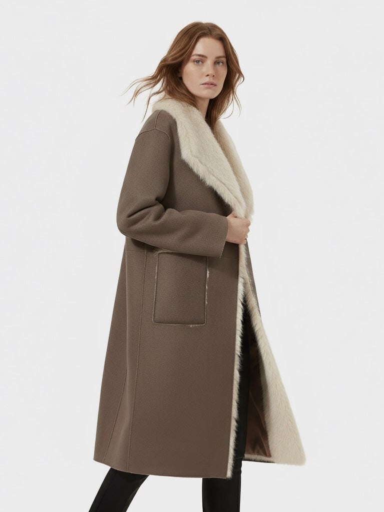 Sienna | Long Faux Fur Lapel Coat