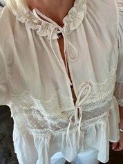 Romy | White Boho Lace-Trim Blouse