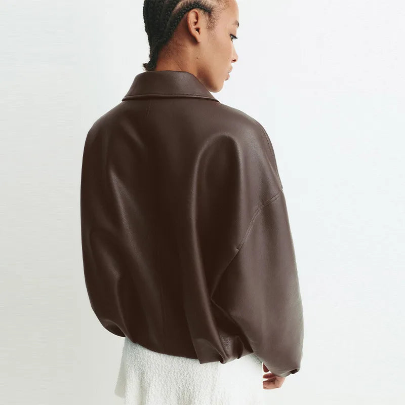 Mary | Women's Black Faux Leather Oversized Shirt Jacket