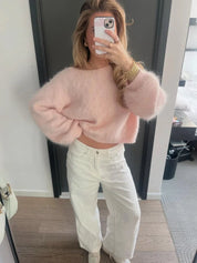 Riley | Soft Pink Fuzzy Knit Jumper