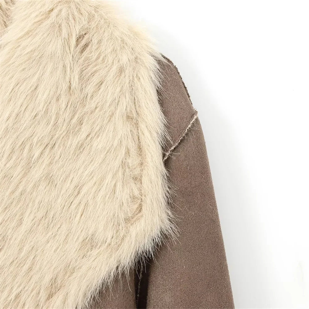Sienna | Long Faux Fur Lapel Coat