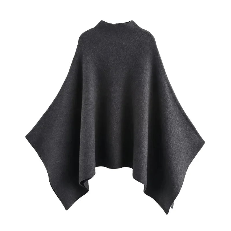 Alannah | Dark Brown Knit Poncho Cape