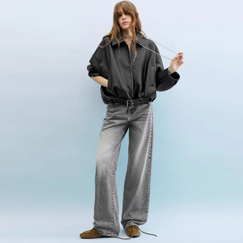 Mary | Women's Black Faux Leather Oversized Shirt Jacket