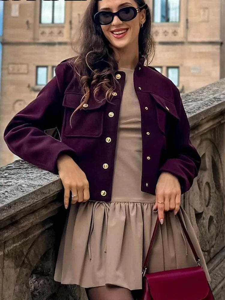 Lilly | Burgundy Cropped Jacket with Gold Buttons