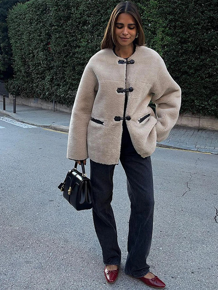 Liz | Faux Shearling Toggle Coat