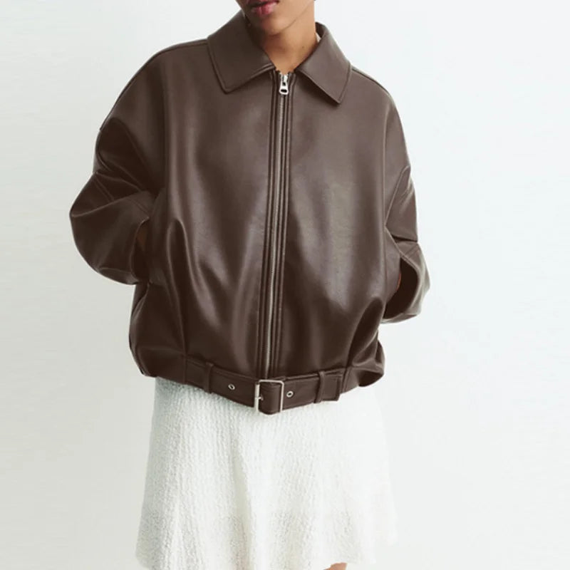 Mary | Women's Black Faux Leather Oversized Shirt Jacket