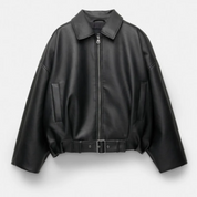 Mary | Women's Black Faux Leather Oversized Shirt Jacket