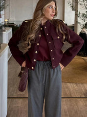 Lilly | Burgundy Cropped Jacket with Gold Buttons