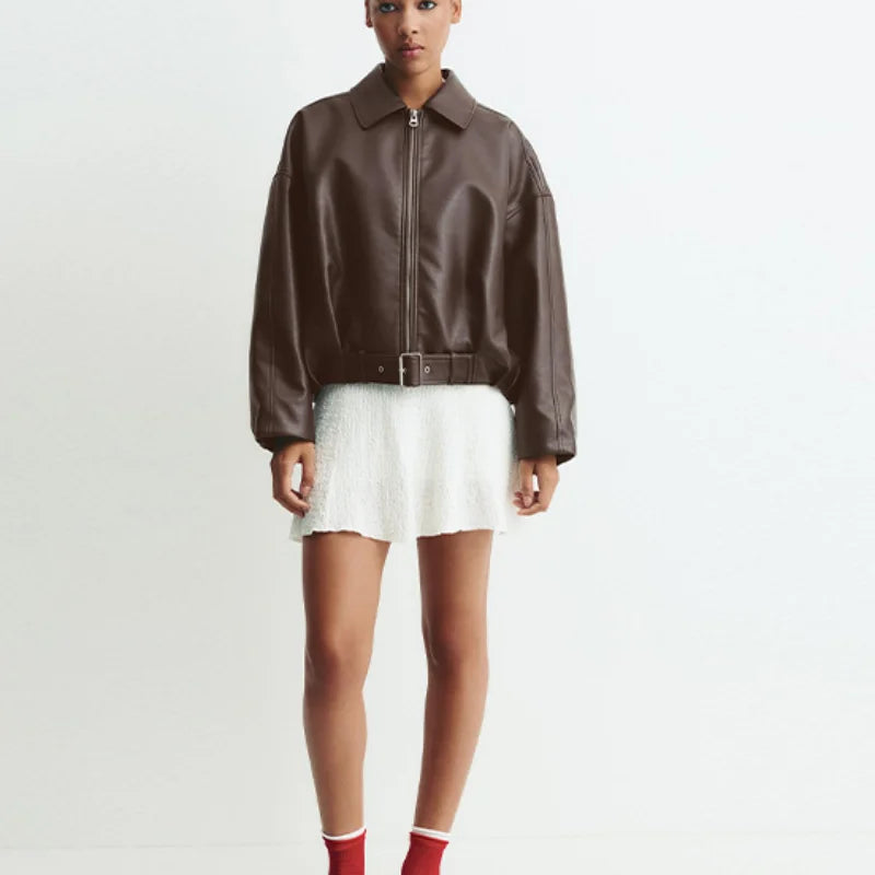 Mary | Women's Black Faux Leather Oversized Shirt Jacket