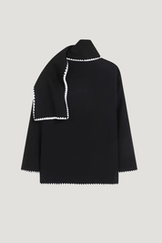 Nellie | Black Wool Cape Coat with Contrast Trim