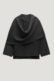 Iris Cape-Mantel mit Wasserfallausschnitt für Damen - Dunkelgrau