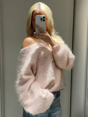 Riley | Soft Pink Fuzzy Knit Jumper
